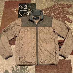 Filson Ultralight Quilted Primaloft Gold Jacket ~ Mens Medium ~ Dark Tan / Green
